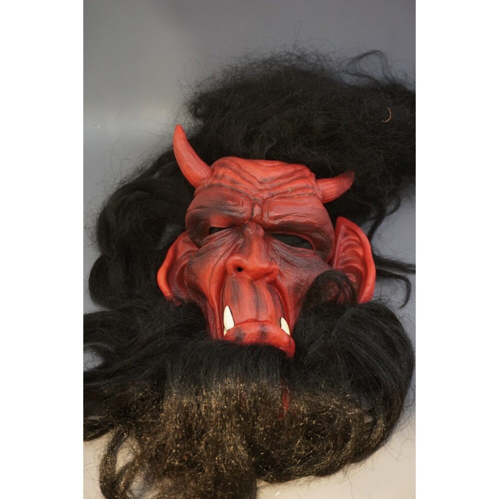 Vintage Fun World Easter Unlimited Red Devil Mask Hair Horns Halloween Scary VTG